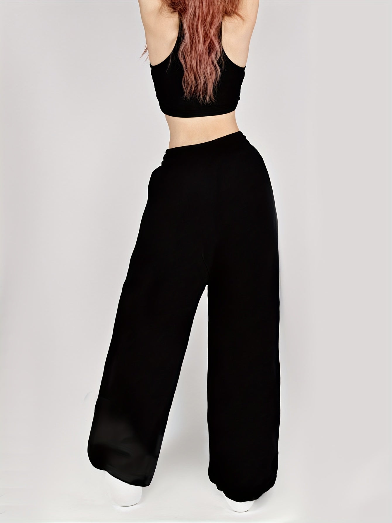 Casual Asian Style Print Straight-Leg Pants with Dual Pockets