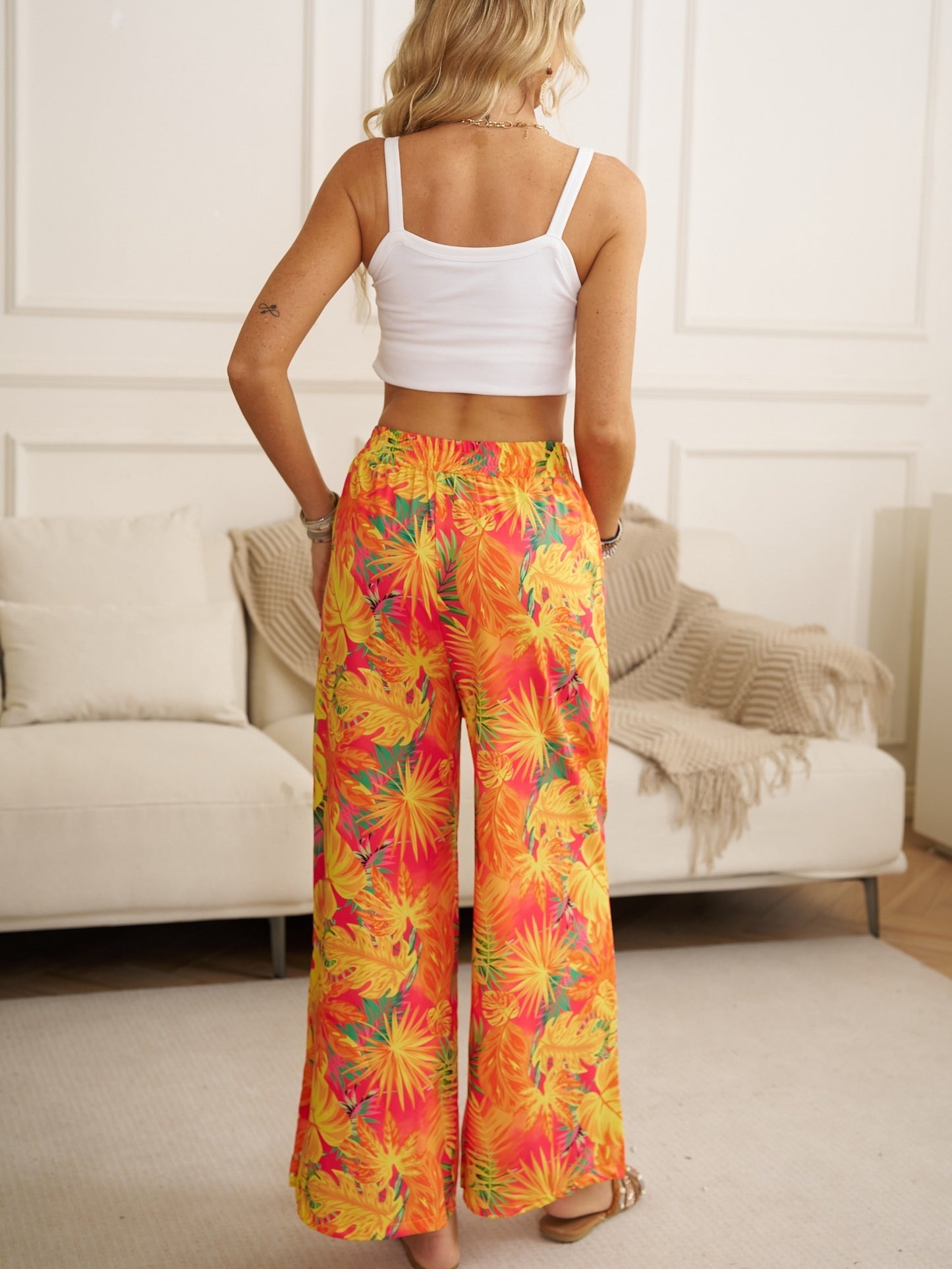 High-Waist Tropical Style Beach & Vacation Pants