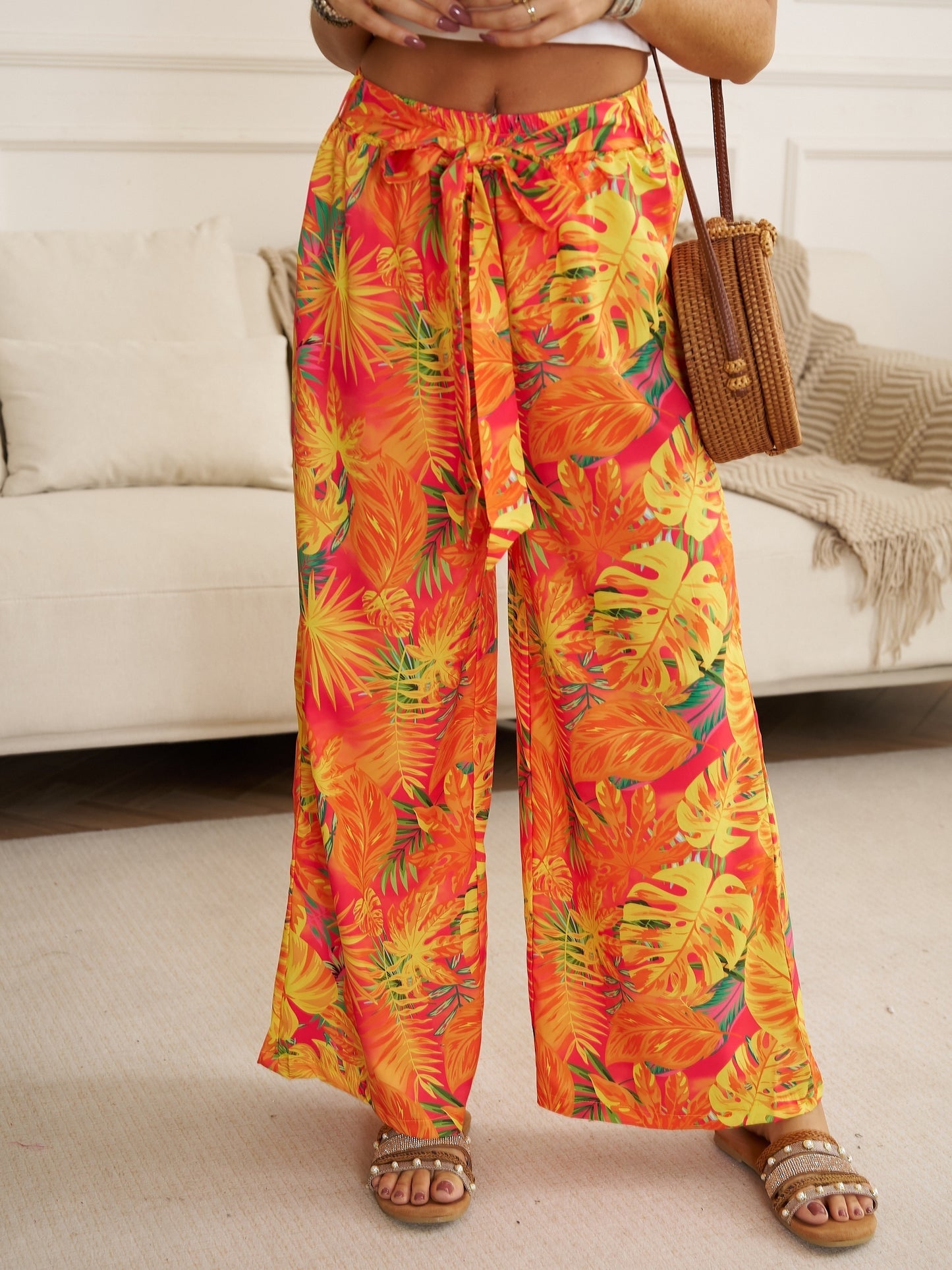 High-Waist Tropical Style Beach & Vacation Pants